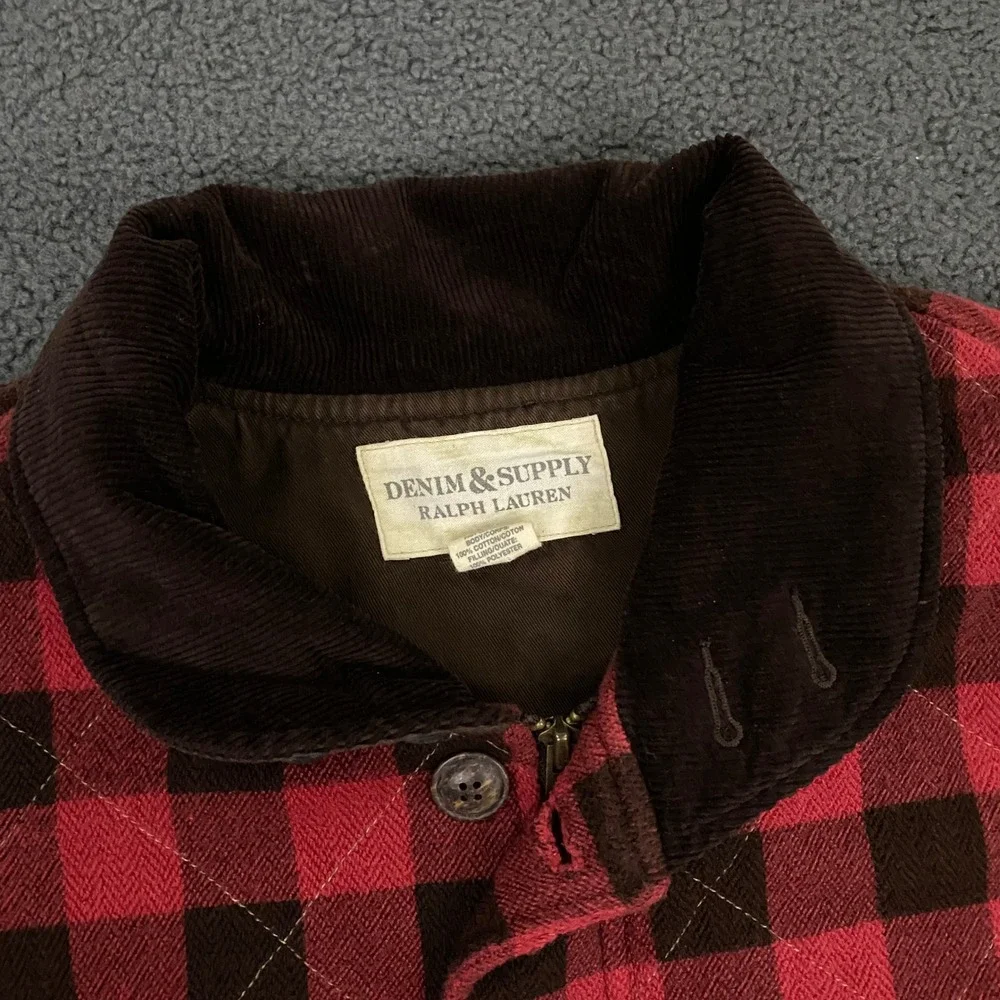 Denim & Supply Ralph Lauren Vest Mens 2XL Buffalo Plaid Quilted Corduroy Collar